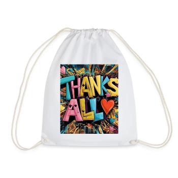 Graffiti Style Thank You Heart Design - Drawstring Bag - white - Front