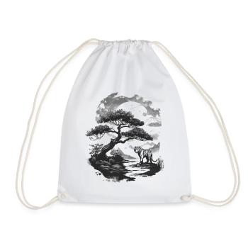 Bonsai Tree Japan Landscape Tiger Aesthetic - Drawstring Bag - white - Front