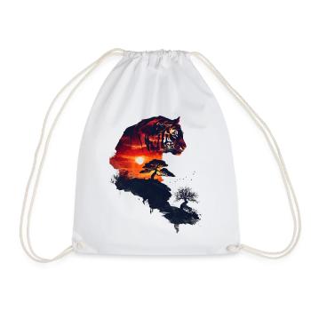 Japan Landscape Tiger Bonsai Tree Aesthetic - Drawstring Bag - white - Front