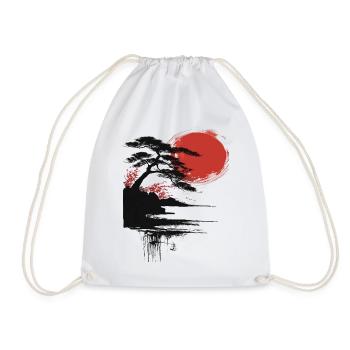 Japan Landscape Red Moon Buddhism Aesthetic - Drawstring Bag - white - Front