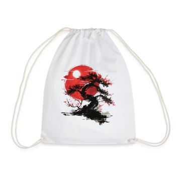 Japanese Tree Buddhism Red Moon Aesthetic Bonsai - Drawstring Bag - white - Front