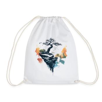 Japan Landscape Bonsai Tree Birds Aesthetic - Drawstring Bag - white - Front