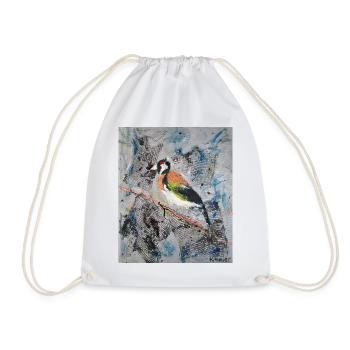 Acrylic painting with Stiglitz on tree branch - Drawstring Bag - white - Front