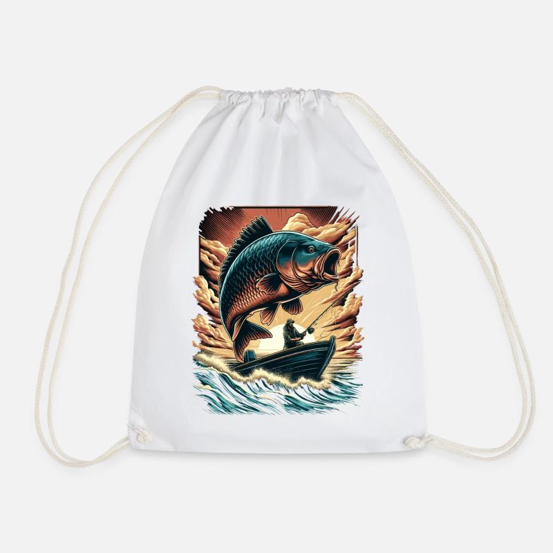 Aventure vintage du pêcheur de carpes au coucher du soleil - Sac de sport léger - blanc