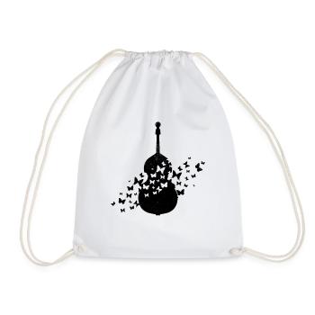 Double Bass Instrument With Butterflies Double Bas - Drawstring Bag - white - Front
