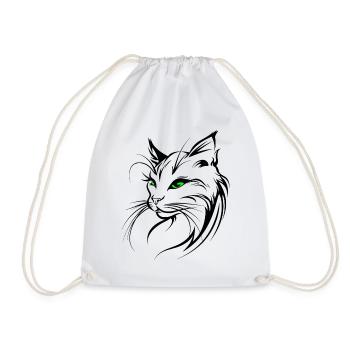 Cat Silhouette Outline Drawing Lineart Art - Drawstring Bag - white - Front