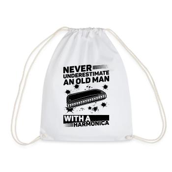 Never Underestimate An Old Man With A Harmonica - Drawstring Bag - white - Front