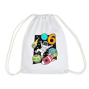 6 Birthday Boy Astronaut Rocket - Drawstring Bag - white - Front
