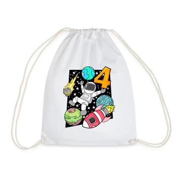 4 Birthday Boy Astronaut Rocket Space - Drawstring Bag - white - Front