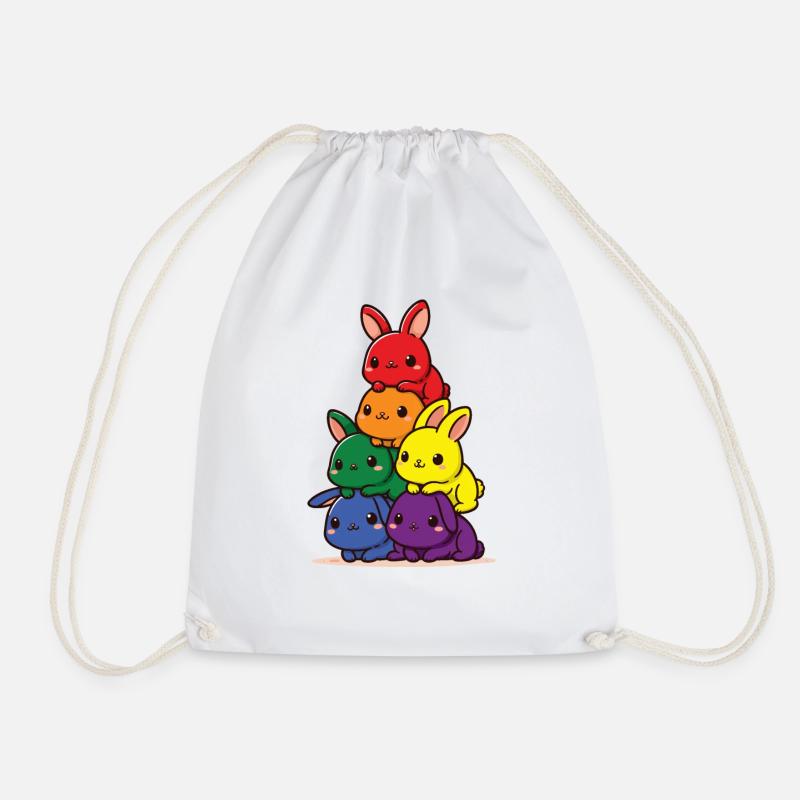 Hasen Regenbogen Flagge Pride Monat süßer Hase - Turnbeutel - Weiß