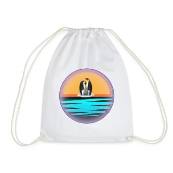Penguins at Sunset Illustration - Drawstring Bag - white - Front