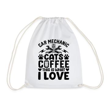 Car Mechanic, Cats, Coffee This Is What I Love - M - Drawstring Bag - white - Front