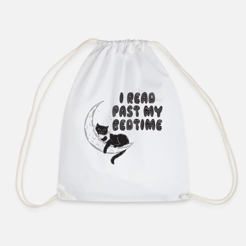 I read after bedtime reading cat - Drawstring Bag - white
