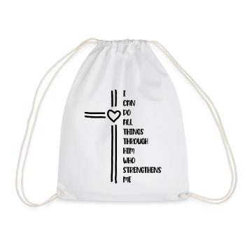 I Can Do All Things Through Him Christen Kreuz - Drawstring Bag - white - Front