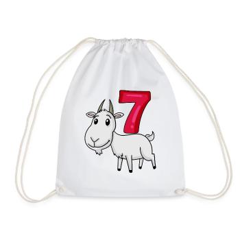 7th Birthday Motif Goat - Seven Years Old - Drawstring Bag - white - Front