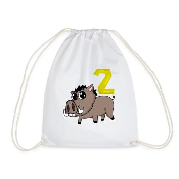2nd Birthday Motif Wild Boar - Two Years Old - Drawstring Bag - white - Front