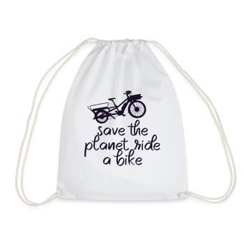 Save The Planet Cargo Bike Cargo Bike - Drawstring Bag - white - Front
