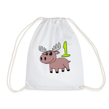 1st Birthday Motif Moose - One Year Old - Drawstring Bag - white - Front