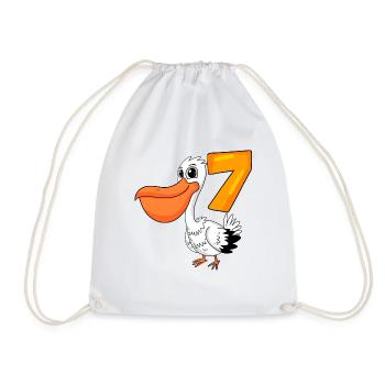 7th Birthday Motif Pelican - Seven Years Old - Drawstring Bag - white - Front
