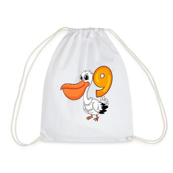 9th Birthday Motif Pelican - Nine Years Old - Drawstring Bag - white - Front