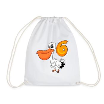 6th Birthday Motif Pelican - Six Years Old - Drawstring Bag - white - Front