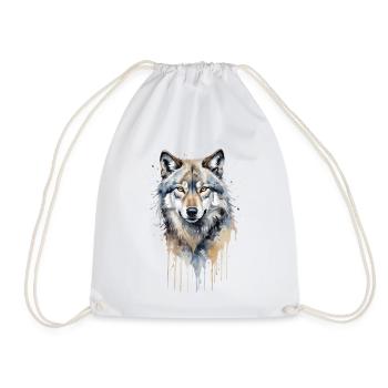Majestic Gray Wolf Watercolor - Drawstring Bag - white - Front