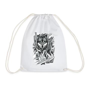 Wolf with Green Eyes in Geometric Style - Drawstring Bag - white - Front