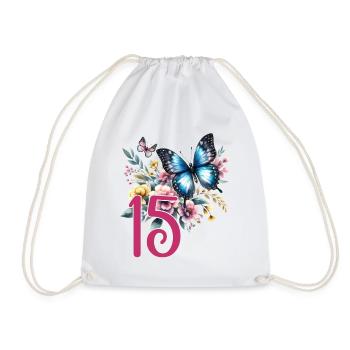 Geburtstag 15 Mädchen Schmetterling Fünfzehn 15 Ja - Turnbeutel - Weiß - Vorne