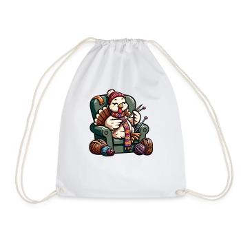Thanksgiving Granny Turkey Knits - Drawstring Bag - white - Front