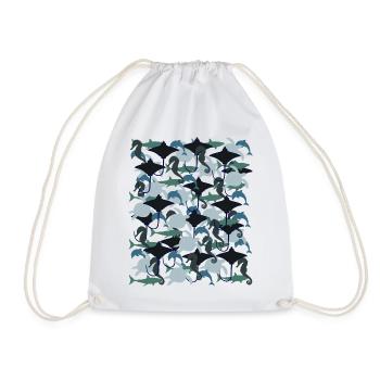 Ray, shark, dolphin, sea turtle, seahorse - Drawstring Bag - white - Front