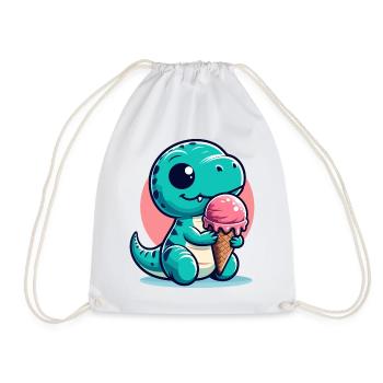 Cute T-Rex with Ice Dinosaur Gift - Drawstring Bag - white - Front