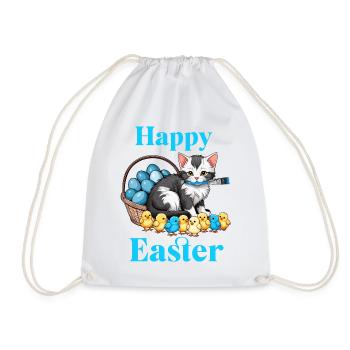 Happy Easter Niedlich Katze Küken Eier Osterzeit - Turnbeutel - Weiß - Vorne