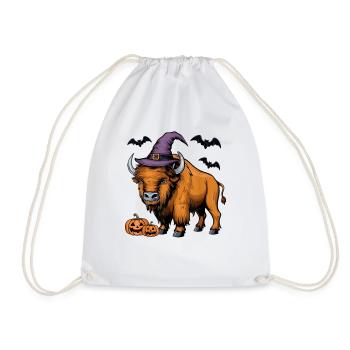 Gruseliger Kürbis Fledermaus Lustige Hexe Hut Bison Halloween - Turnbeutel - Weiß - Vorne