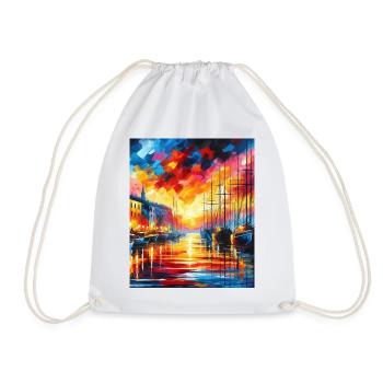 Vibrant Harbor Sunset with Boats and Colors - Drawstring Bag - white - Front