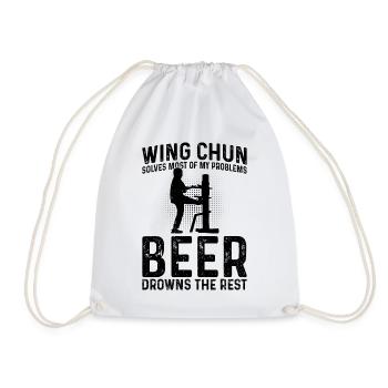 Wing Chun solves most of my problems, beer drowns - Drawstring Bag - white - Front