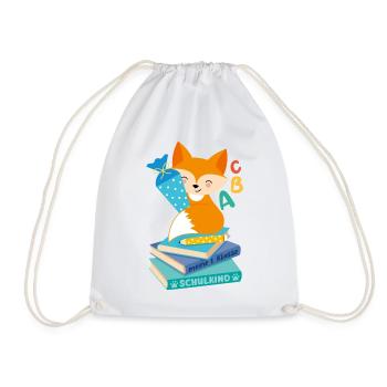 Fox with school cone on pile of books school enrollment - Drawstring Bag - white - Front