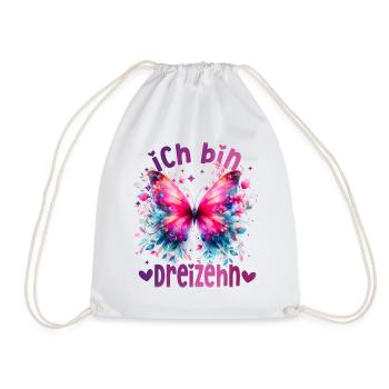 Geburtstag 13 Mädchen Schmetterling Dreizehn 13 Ja - Turnbeutel - Weiß - Vorne
