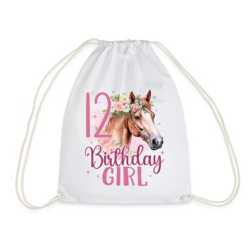 Geburtstag 12 Mädchen Pferd Reiten Stall Zwölf 12 - Turnbeutel - Weiß - Vorne
