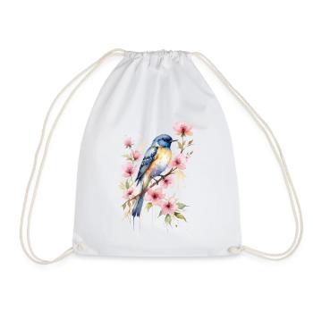 Oiseau chanteur sur branche de fleur - Art de l’aquarelle - Sac de sport léger - blanc - Devant