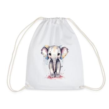 Éléphant Kawaii Aquarelle - Adorable Bébé Elephan - Sac de sport léger - blanc - Devant