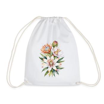 Asiatische Lilien und Protea-Blüten Aquarellkunst - Turnbeutel - Weiß - Vorne