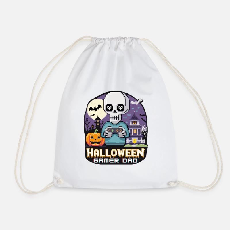 Pixel Halloween Gamer Dad - Drawstring Bag - white