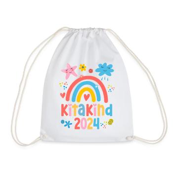 Kitakind 2024 Kindergartenkind 2024 Regenbogen Mäd - Turnbeutel - Weiß - Vorne