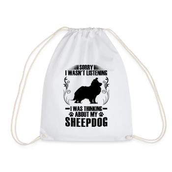Thinking of Shetland Sheepdog British Sheltie - Drawstring Bag - white - Front