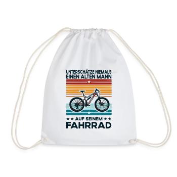 Alter Mann - Fahrrad Motiv im Retro Style - Turnbeutel - Weiß - Vorne