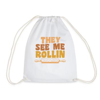 Funny Baking Rolling Pin They See Me Rollin - Drawstring Bag - white - Front
