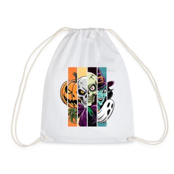 Halloween Monsters: Witch, Ghost, Skeleton, Skull. - Drawstring Bag - white - Front