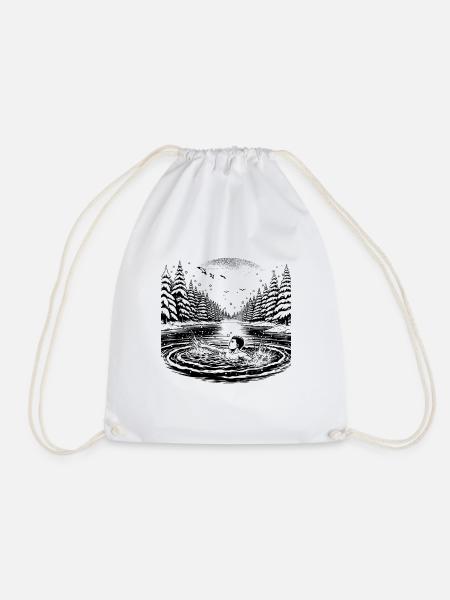 bather swimming in water in cold lake - Drawstring Bag - white