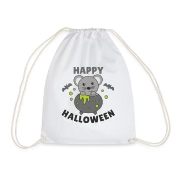 Mouse Happy Halloween Witch's Cauldron Bat - Drawstring Bag - white - Front