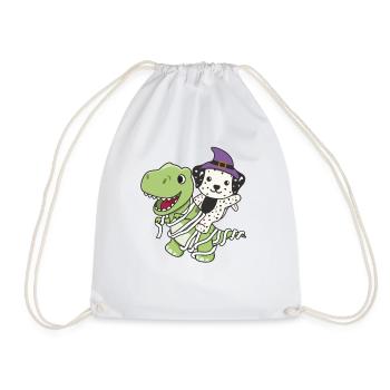 Dalmatian Happy Halloween T-Rex Mummy Costume - Drawstring Bag - white - Front
